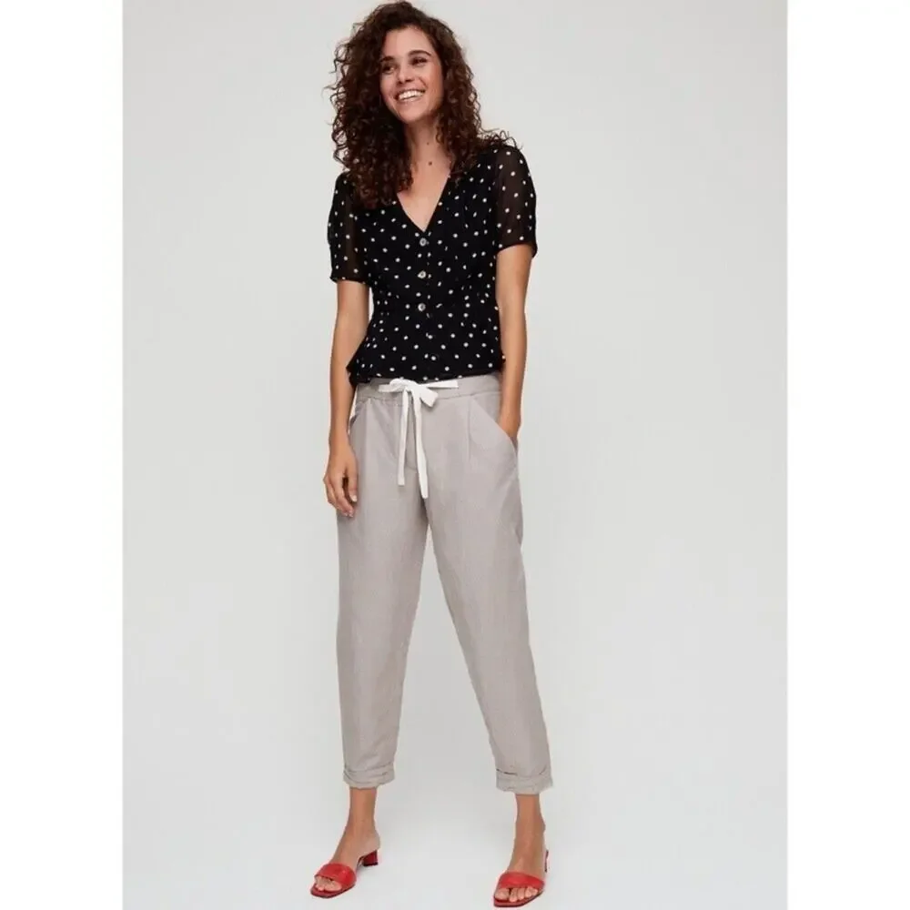 Aritzia Wilfred Allant Pants Cropped Crepe Trousers Casual Summer Boho Sz 4